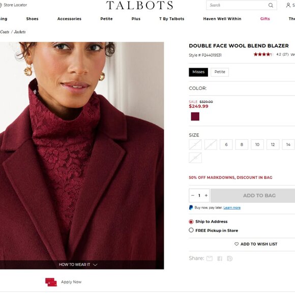 Talbots Wool Blend Patch Pocket Burgundy 2-Button Blazer Jacket Size 18W - Picture 1 of 9